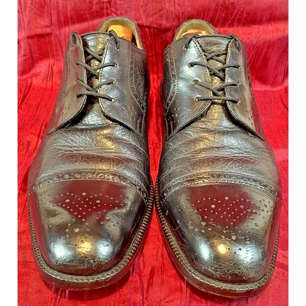 Mens Johnston & Murphy Black Leather Wingtip Oxfords Dress Shoes sz 9.5M
